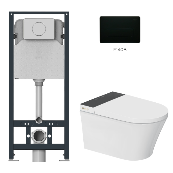 MEWATEC Dusch-WC Komplettanlage Florence Pro wandhängend, spülrandlos - F140B | Kunststoff | eckig | matt | schwarz