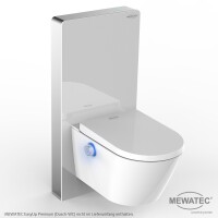 MEWATEC | Sanitärmodul | MagicWall 2.0 LED touch | weiße Glasfront | Touch-Sensor | wandhängende Keramiken | LED-Beleuchtung